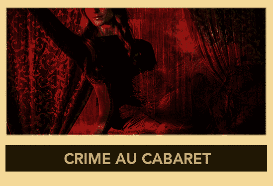 Silhouette en costume dans une ambiance rouge sombre de cabaret, Crime au cabaret chez Escape Hunt Paris