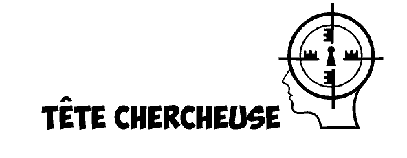 Logo de Tete chercheuse, escape game à Lacanau, profil de tête avec cible de visée