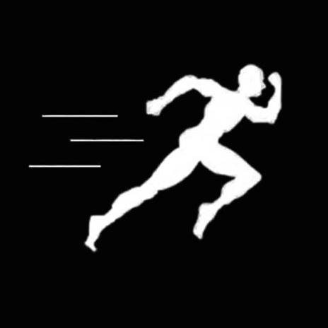 Silhouette blanche d'un coureur en mouvement dynamique sur fond noir, logo de Total Xscape