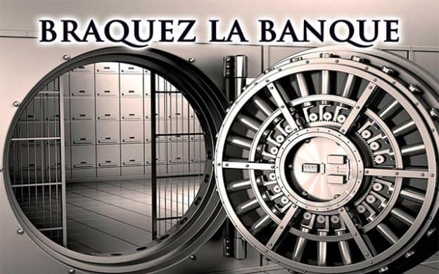 Porte de chambre forte ouverte sur des casiers, titre Braquez la banque, salle chez Can You Escape à Saint-Cyprien