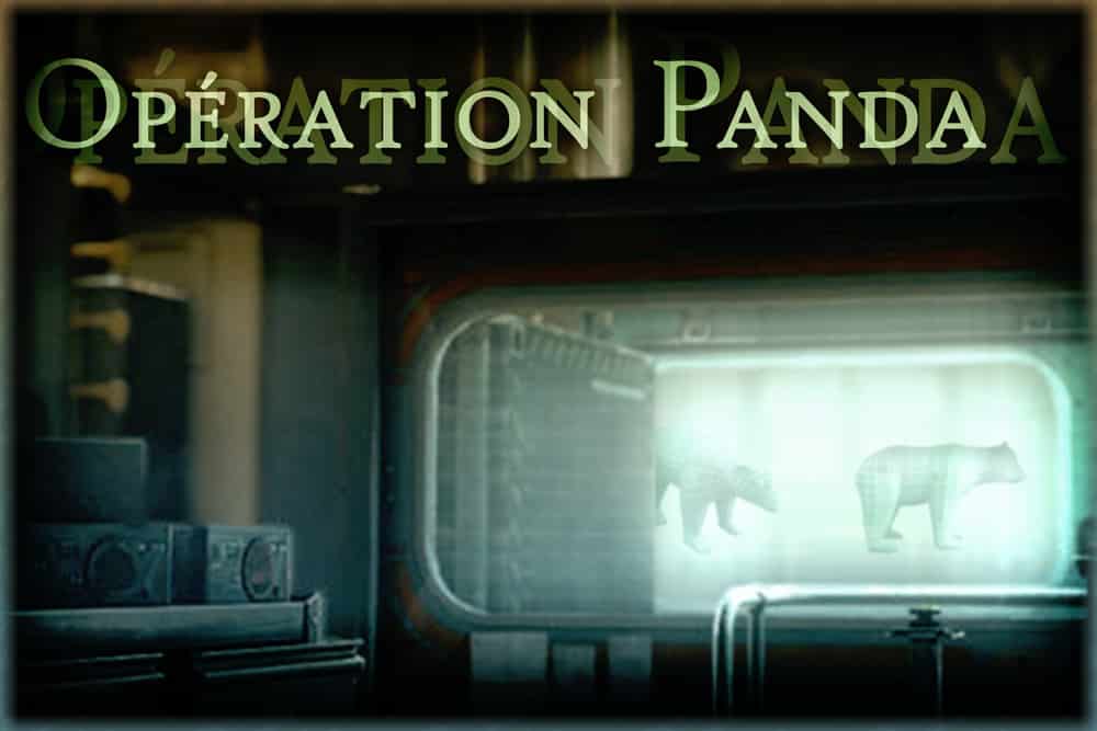 Écran futuriste affichant des silhouettes de pandas dans une ambiance science-fiction chez Break out à Voglans