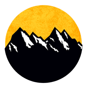 Logo de Karma Project, montagnes noires sous soleil jaune