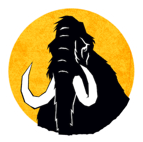 Silhouette de mammmouth aux défenses blanches sur fond jaune, logo de Prizoners Grenoble