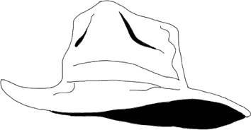 Silhouette de chapeau de cow-boy dessinée sur fond blanc, salle Saloon chez Team Exit Royan à Vaux-sur-Mer
