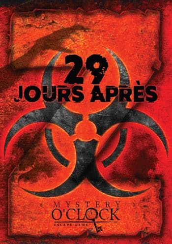 Symbole biologique sur fond rouge dégradé, décor post-apocalyptique chez Mystery O'Clock à Brest