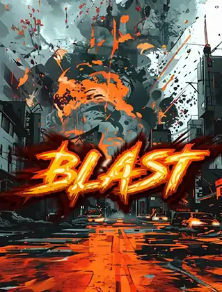 Explosion urbaine en orange et noir avec le logo Blast chez Enigma City à Toulouse