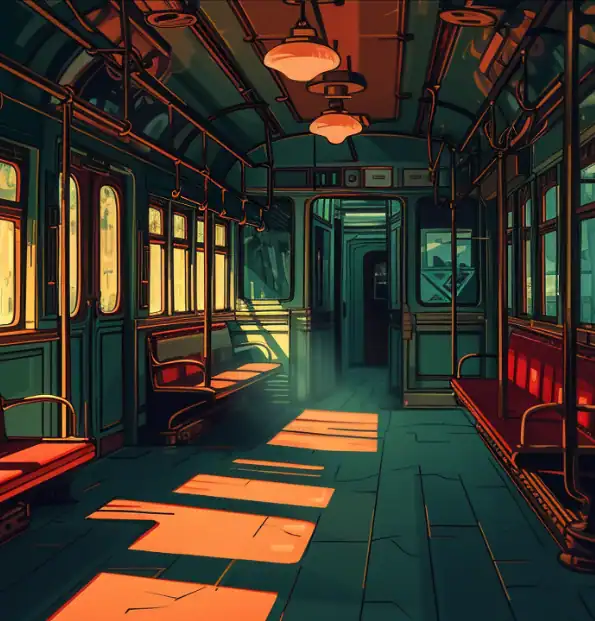 Couloir de wagon aux lampes suspendues et sièges rouges, salle Enquête à bord de l'Orient-Express, Challes-les-Eaux