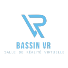 Logo bleu de BassinVR, salle de réalité virtuelle à Biganos, avec un monogramme VR stylisé