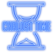 Logo de Chalost Time, escape game à Mugron, sablier luminescent bleu néon