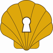Logo de Vézelay Escape Game, coquille dorée avec trou de serrure