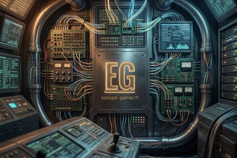 Illustration de l'univers de Décryptage, avec le logo Escape Gamer (pas une photo de la salle)