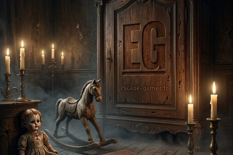 Illustration de l'univers de Le cauchemar d’Émilie, avec le logo Escape Gamer (pas une photo de la salle)