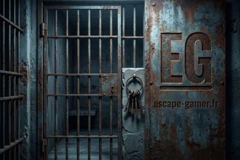 Illustration de l'univers de Prison Island, avec le logo Escape Gamer (pas une photo de la salle)