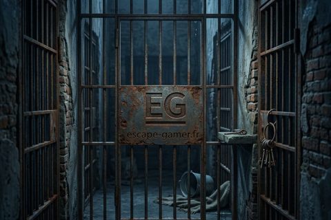 Illustration de l'univers de Prison Island, avec le logo Escape Gamer (pas une photo de la salle)
