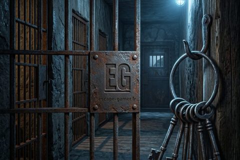 Illustration de l'univers de Prison Island, avec le logo Escape Gamer (pas une photo de la salle)