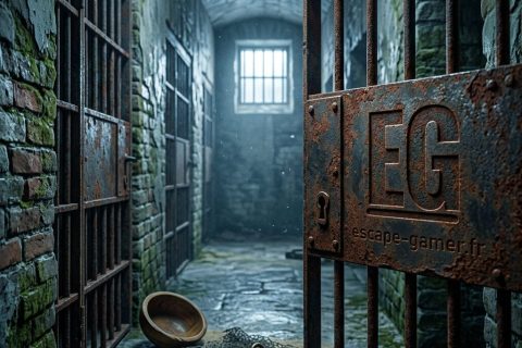 Illustration de l'univers de Prison Island, avec le logo Escape Gamer (pas une photo de la salle)