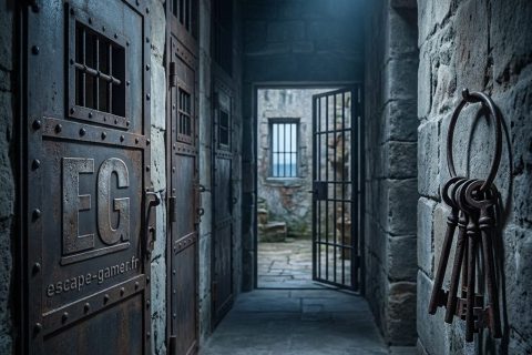 Illustration de l'univers de Prison Island – Prison Island – Portes-lès-Valence, avec le logo Escape Gamer (pas une photo de la salle)