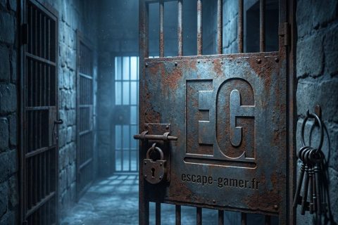 Illustration de l'univers de Prison Island – Prison Island – Saint-Brice-sous-Forêt, avec le logo Escape Gamer (pas une photo de la salle)