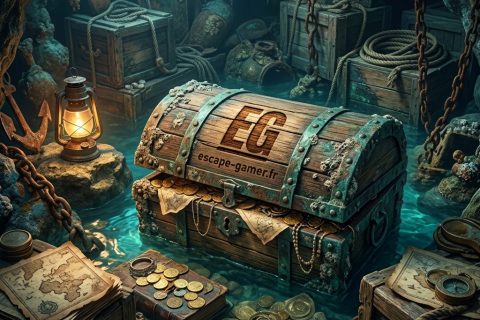 Illustration de l'univers de Salle sous-marin, avec le logo Escape Gamer (pas une photo de la salle)