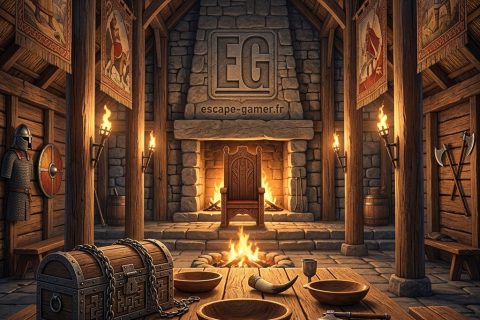 Illustration de l'univers de Salle viking, avec le logo Escape Gamer (pas une photo de la salle)