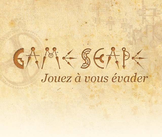 Logo de Gamescape, escape game à Paris, avec symboles énigmatiques sur fond ancien