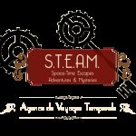 Logo de Steam escape Saint-Étienne, engrenages et décor steampunk en arrière-plan
