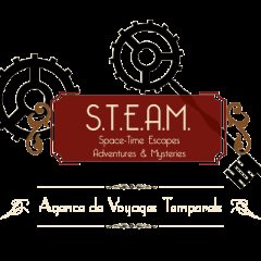 Logo de Steam escape Saint-Étienne, engrenages et décor steampunk en arrière-plan