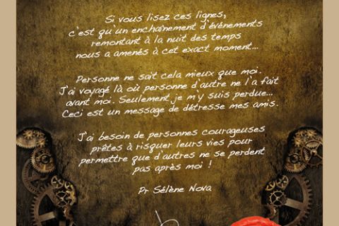 Parchemin ancien aux engrenages dorés et sceau rouge de la salle Daedalus Escape Game à Blois
