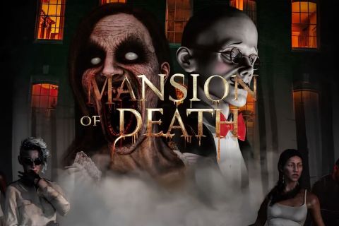 Visages spectraux et façade gothique illuminée pour Mansion of Death chez Alex K'ape