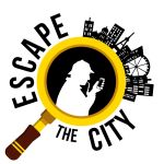 Logo d'Escape The City, escape game à Nantes, avec enquêteur et loupe jaune