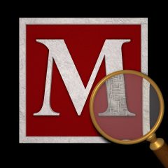 Logo de Les Mystères De L'Est, escape game à Golbey : grand M rouge sur fond noir avec une loupe