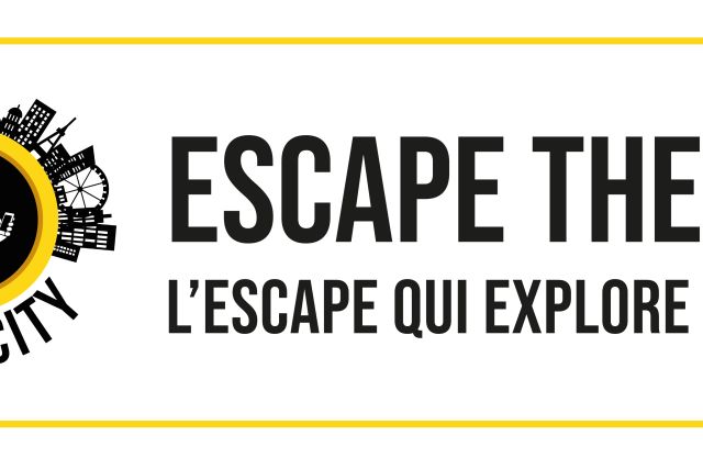Logo de Escape The City, escape game à Nantes, avec loupe jaune et silhouette de ville
