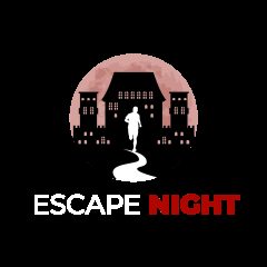 Logo d'Escape Night, silhouette de personnage face à un château nocturne