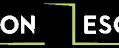 Logo pâle Mission Escape en lettres blanches soulignées de vert, enseigne de Vedène