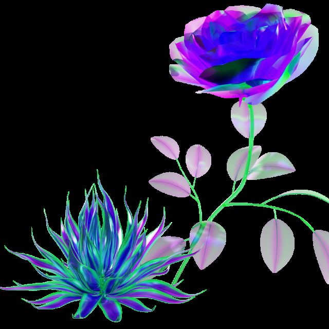 Rose bleue et feuillages stylisés, univers graphique de Botanist Manor