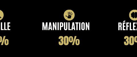 Fouille 40 %, manipulation 30 %, réflexion 30 % en chiffres dorés, salle Jungle J chez Escape The Game à Castres