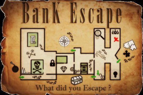 Plan de braquage de banque avec symboles de trésors et pièges dans Bank Escape à Orléans