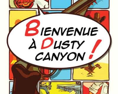 Logo de Mystery O'Clock, escape game à Brest, avec illustration western colorée et message d'accueil Dusty Canyon