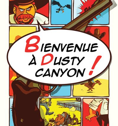 Logo de Mystery O'Clock, escape game à Brest, avec illustration western colorée et message d'accueil Dusty Canyon