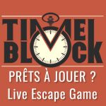 Logo Time Block Live Escape Game : chronomètre sur fond rouge brique, Prêts à jouer, Val-de-Reuil
