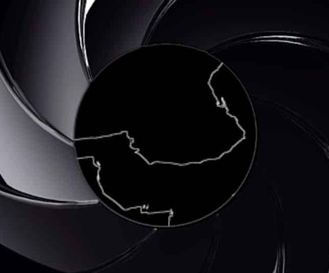 Objectif de mission en mire, carte silhouettée dans viseur noir et gris