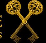 Logo de La chambre des mystères, escape game à La Ferté-Saint-Aubin : deux clés croisées dorées et la mention 60 minutes