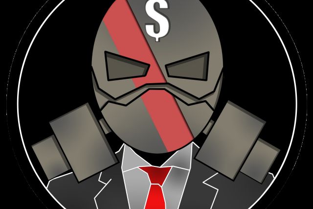 Pictogramme d'un masque à gaz en costume à cravate rouge marqué d'un dollar, salle Le cartel chez No escape à Thoiry