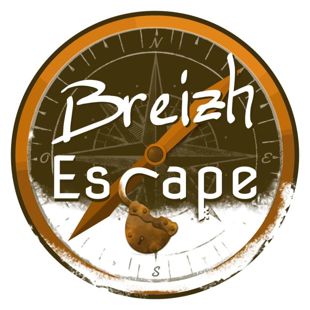 Logo de Breizh Escape, boussole vintage aux teintes orange et marron