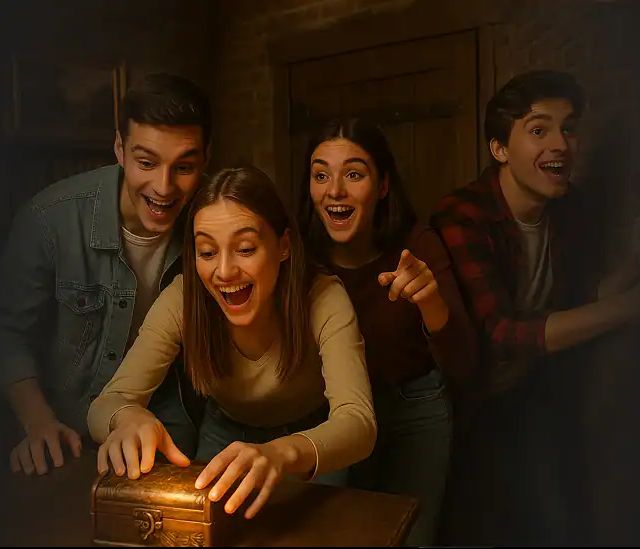 Quatre joueurs découvrent un coffre ancien dans l'obscurité chez The Dreamer