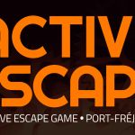 Logo orange Active Escape, live escape game à Port-Fréjus, avec clés et cadenas ouvert