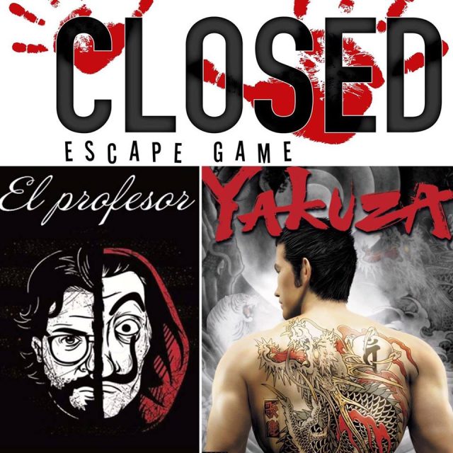 Logo de Closed Strasbourg avec deux scénarios : El Profesor et Yakuza, ambiance thriller