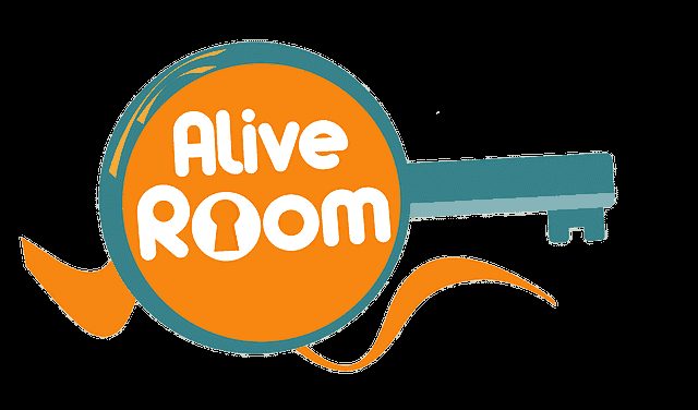 Logo d'Alive Room, escape game à Bayonne, avec clé et loupe orange