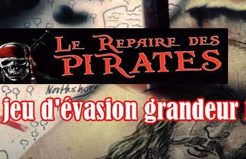Logo de Le Repaire des Pirates, escape game de Fun Room à Lons, sur fond de carte marine et crâne pirate