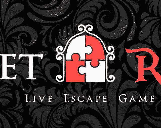 Logo de Secret Room, escape game à Annecy, motifs baroques noirs et rouges